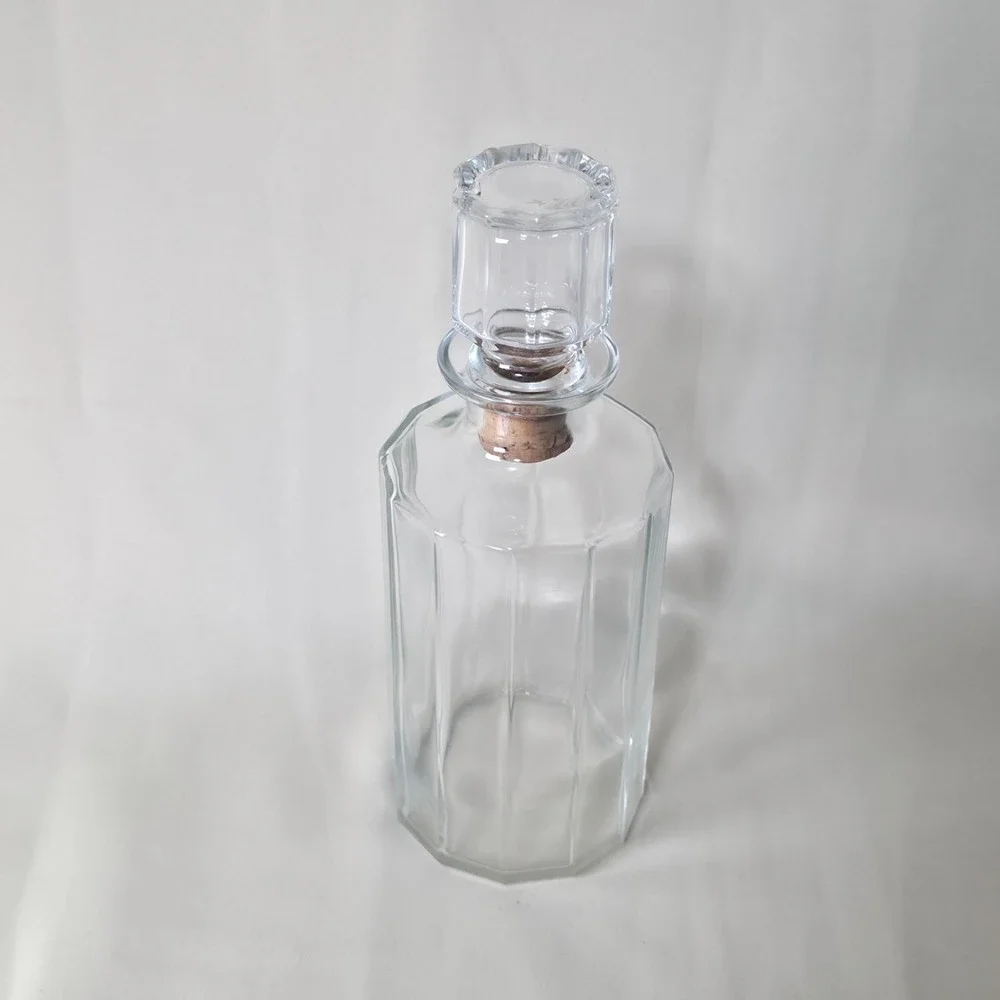 Vintage Bormioli Italy 12-Sided Faceted Dodecagonal Glass Decanter Cork Stopper